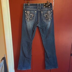 Miss Me Dark Blue Boot Cut Jeans with Embellished Pockets